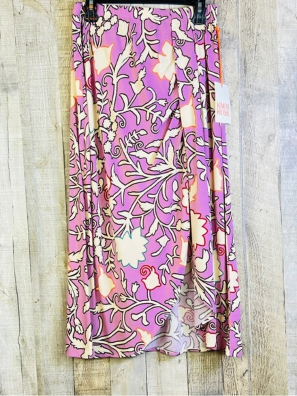 Knox Rose XS Light Purple & Cream Floral Print Skirt with 13” Slit on Fr…
